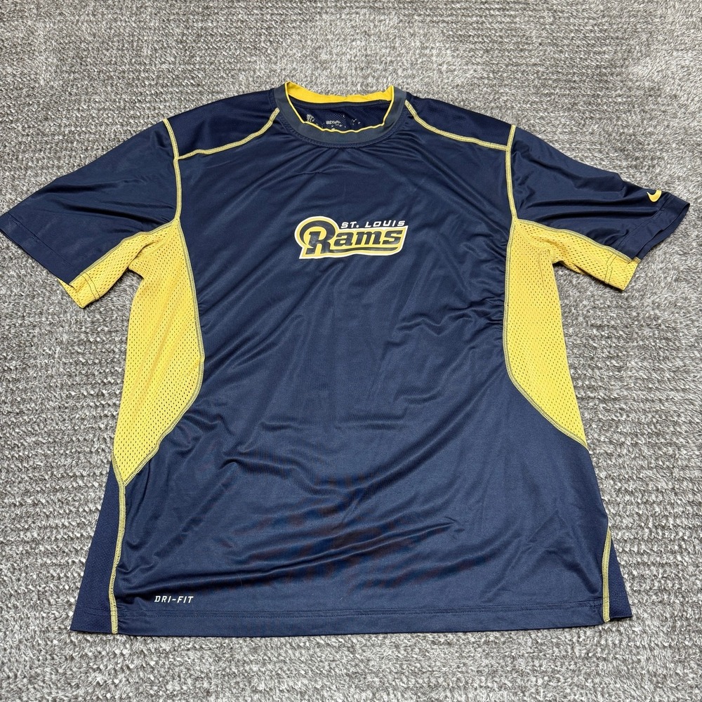 Nike St Louis Rams NFL Mens L Performance Training Shirt Dri-Fit Navy‎ Gold